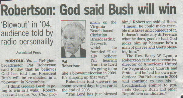  Arizona Republic clipping of Pat Robertson stupidity